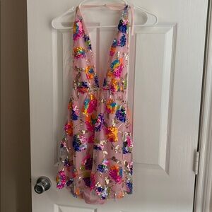 Pink Sequin Dress with Multicolor Accents
